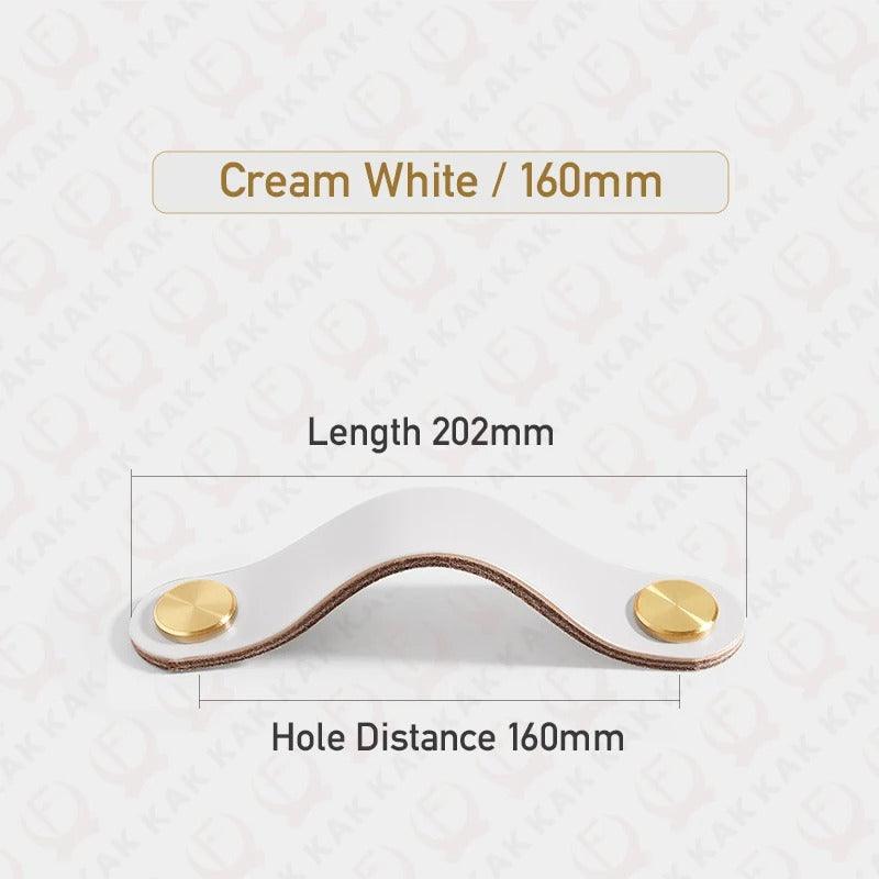 Möbelgriff in Lederoptik in Cremeweiß mit Lochabstand 160 mm, Länge 20,2 cm