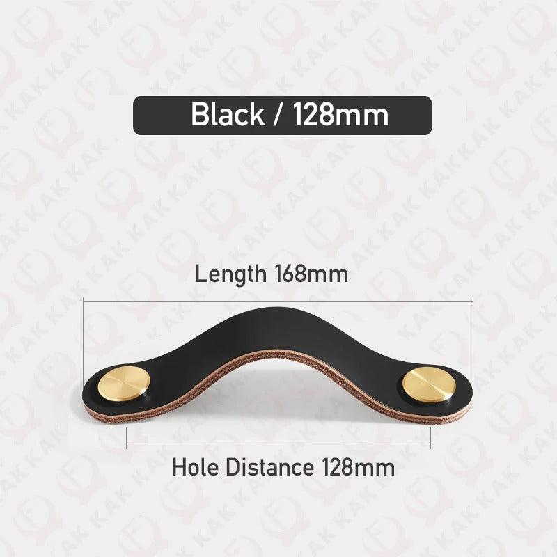 Möbelgriff in Lederoptik in Schwarz mit Lochabstand 128 mm, Länge 16,8 cm