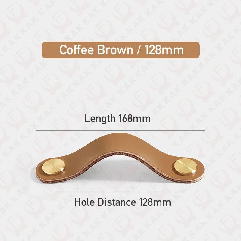 Möbelgriff in Lederoptik in Hellbraun mit Lochabstand 128 mm, Länge 16,8 cm