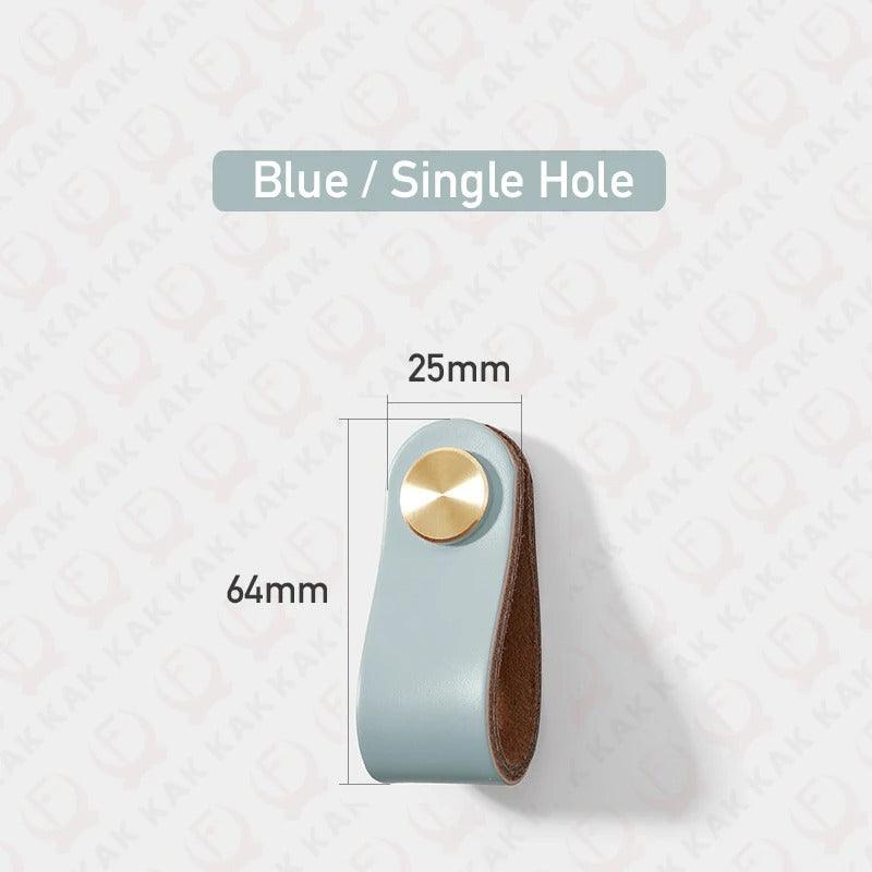 Einlochgriff in Lederoptik in Hellblau, 6,4 cm hoch und 2,5 cm breit