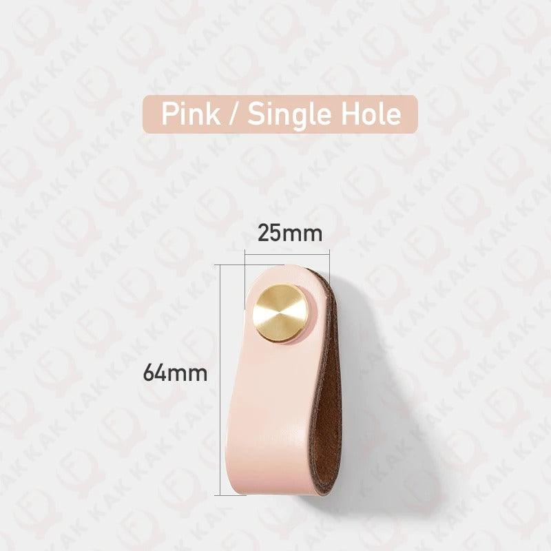 Einlochgriff in Lederoptik in Rosa, 6,4 cm hoch und 2,5 cm breit