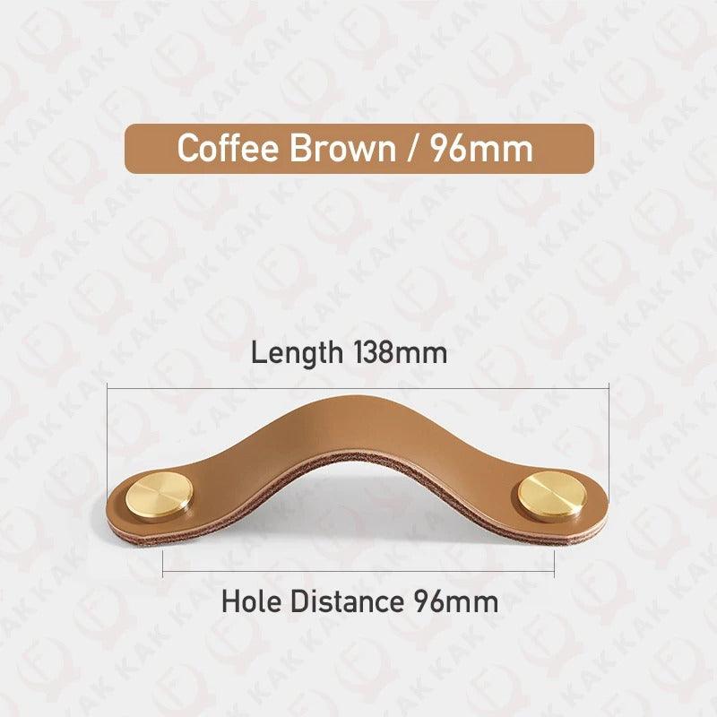 Möbelgriff in Lederoptik in Hellbraun mit Lochabstand 96 mm, Länge 13,8 cm