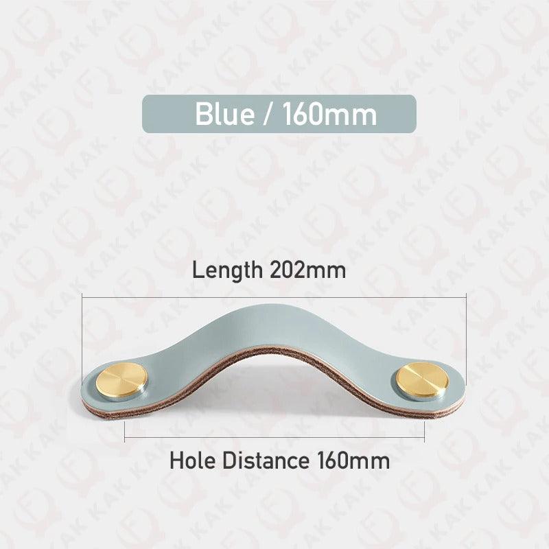Möbelgriff in Lederoptik in Hellblau mit Lochabstand 160 mm, Länge 20,2 cm