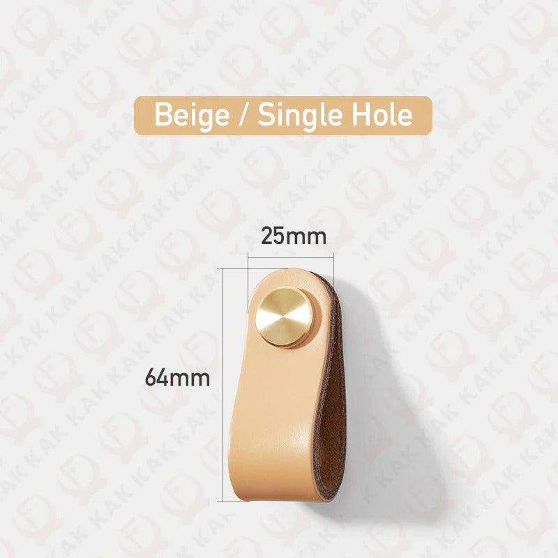 Einlochgriff in Lederoptik in Beige, 6,4 cm hoch und 2,5 cm breit