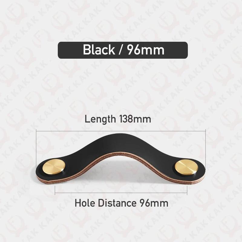 Möbelgriff in Lederoptik in Schwarz mit Lochabstand 96 mm, Länge 13,8 cm