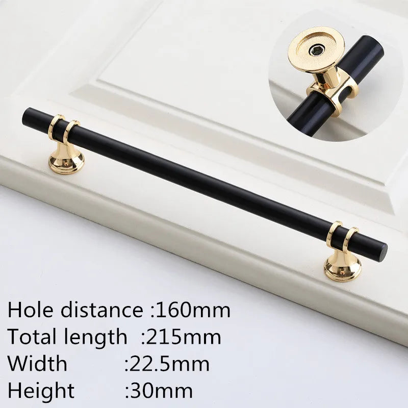 Möbelgriff Schwarz-Gold, Lochabstand 160 mm, Lieferantenfoto mit Maßangaben