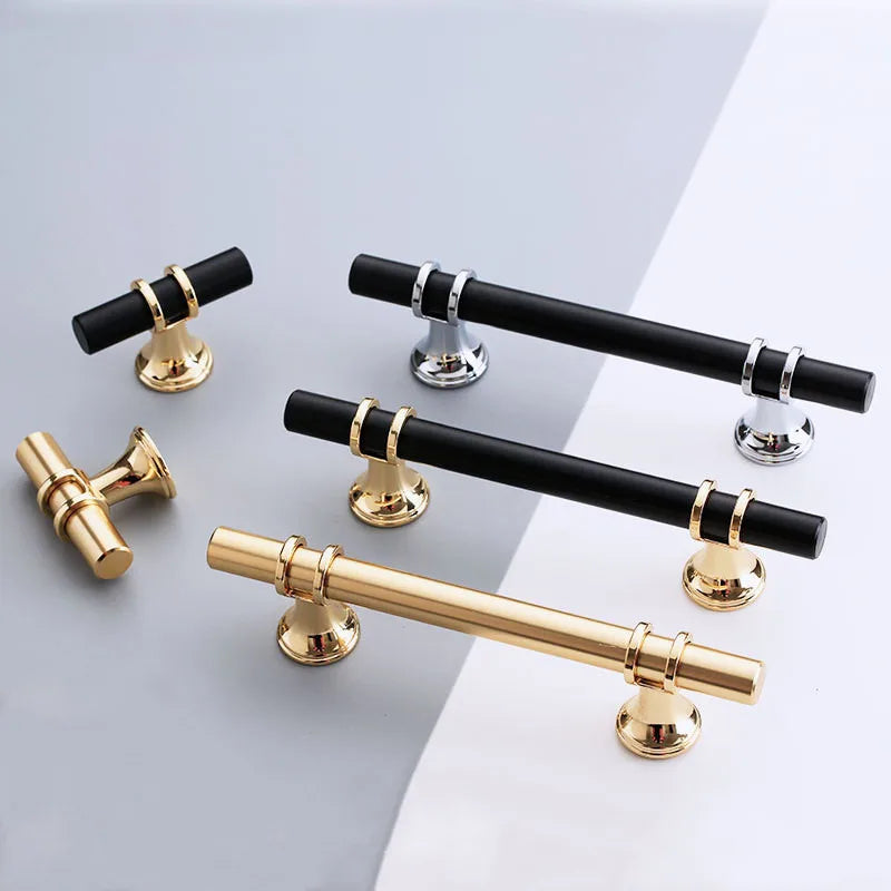 T-Bar Griffe und Knöpfe in Schwarz-Gold, Schwarz-Silber und Gold
