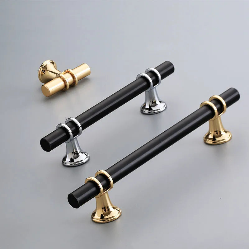Schwarze T-Bar Griffe mit Gold und Silber und goldener T-Knopf