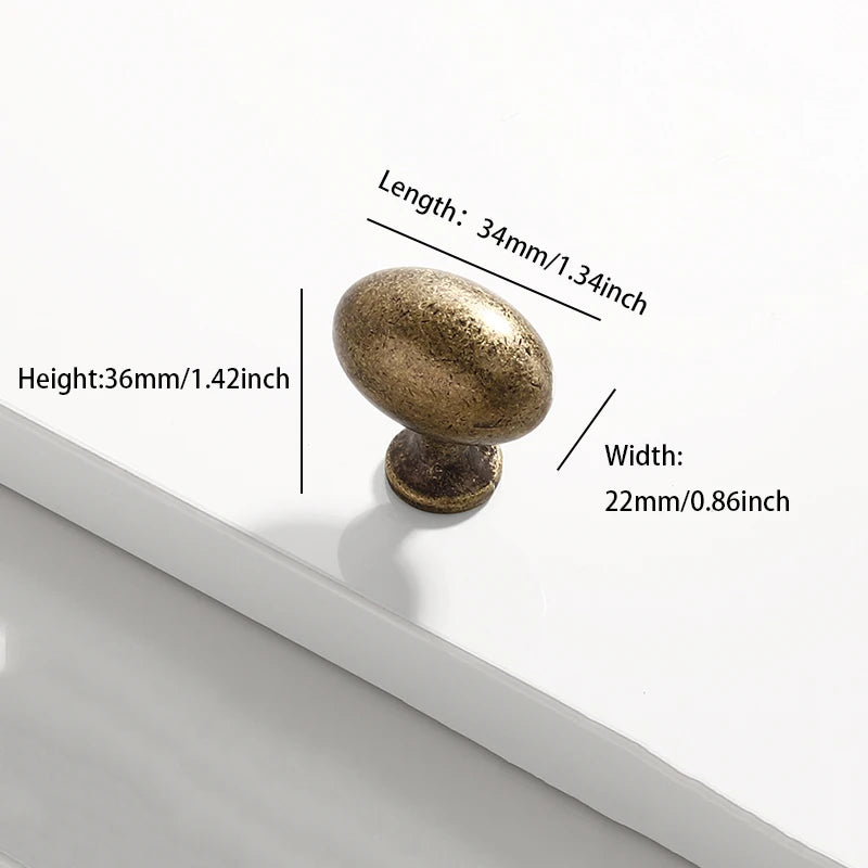 Maßbild ovaler Möbelknopf in Antikbronze, 34 x 22 mm, Höhe 36 mm