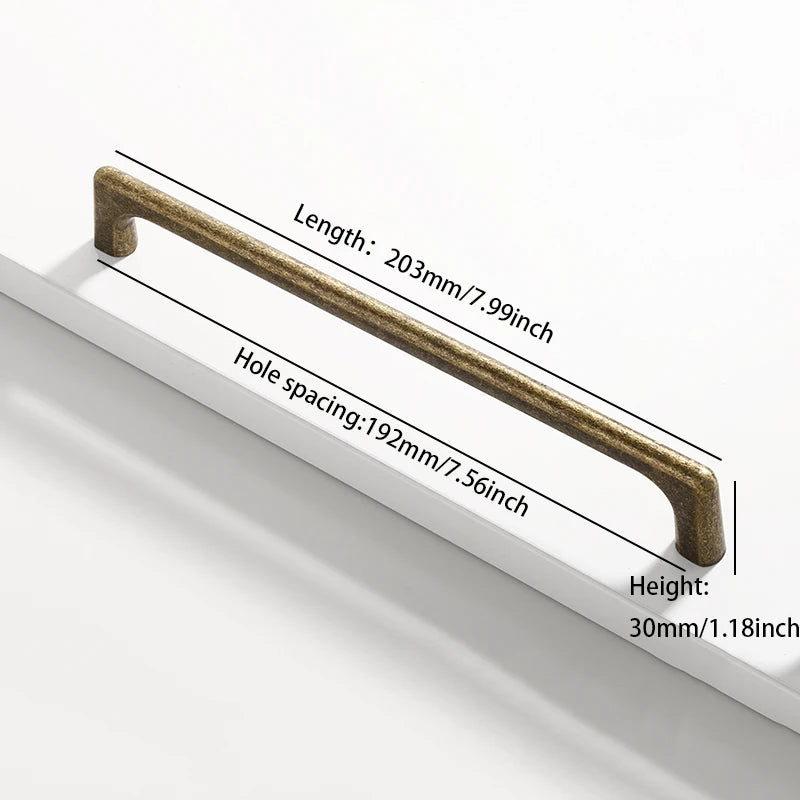 Maßbild Stangengriff in Antikbronze, Lochabstand 192 mm, Länge 203 mm