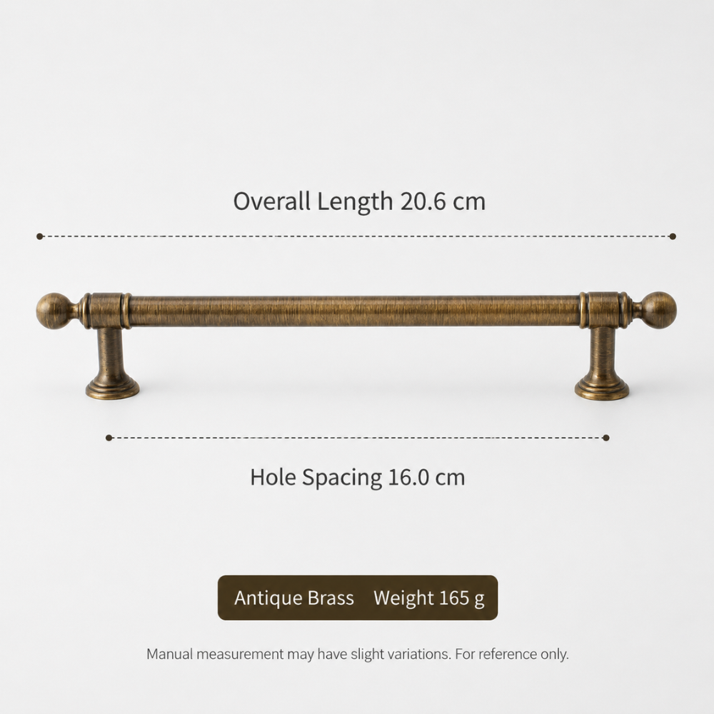 Maßzeichnung Möbelgriff in Messingoptik: Lochabstand 16 cm, Gesamtlänge 20,6 cm