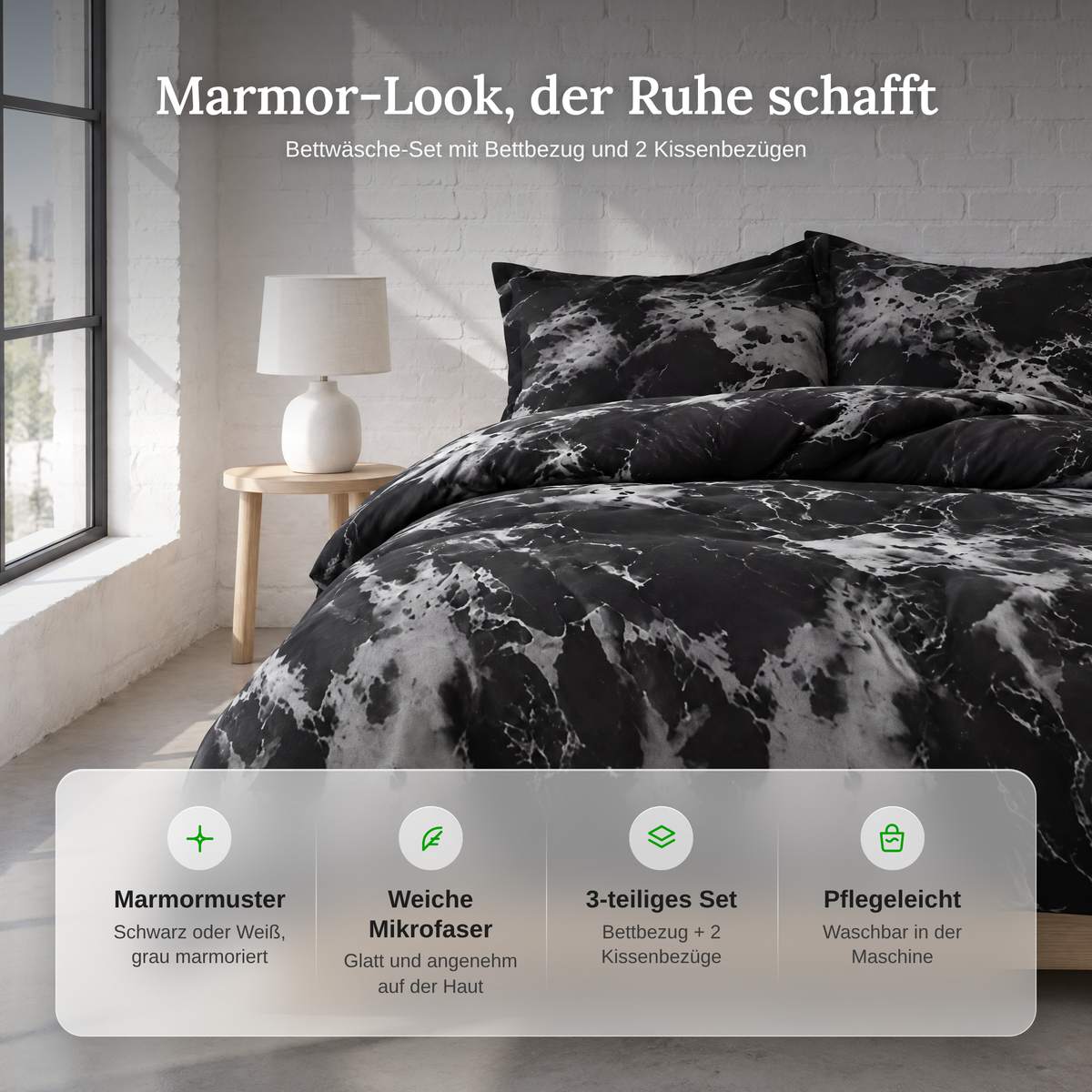 Vorteile der Marmor Bettwäsche: Marmormuster, weiche Mikrofaser, 3-teiliges Set, pflegeleicht
