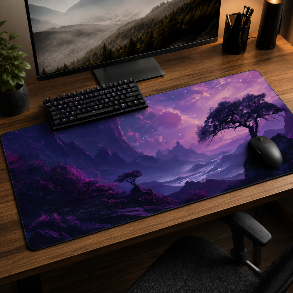 Schreibtischunterlage & XXL Gaming-Mauspad 100 × 50 cm – Sakura-Landschaft bei Nacht, rutschfeste Stoffmatte für Büro, Homeoffice, Schule & Gaming