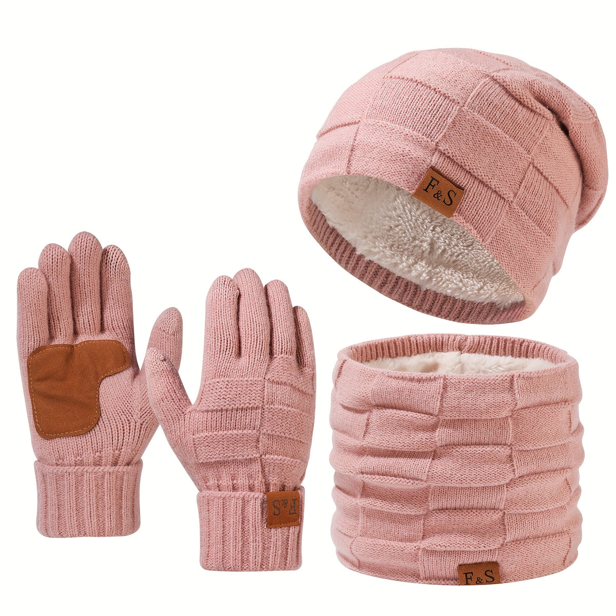 Mütze Schal Set in Rosa: Beanie, Schlauchschal und Touchscreen Handschuhe