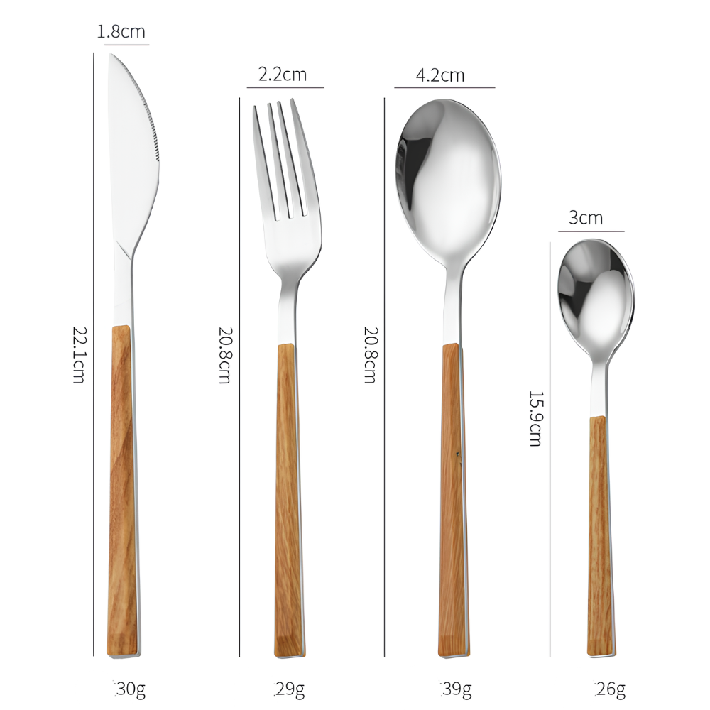 Elegantes Besteck-Set mit Holzimitat Griff - Stilvolles Essbesteck für Küche & Festlich gedeckten Tisch