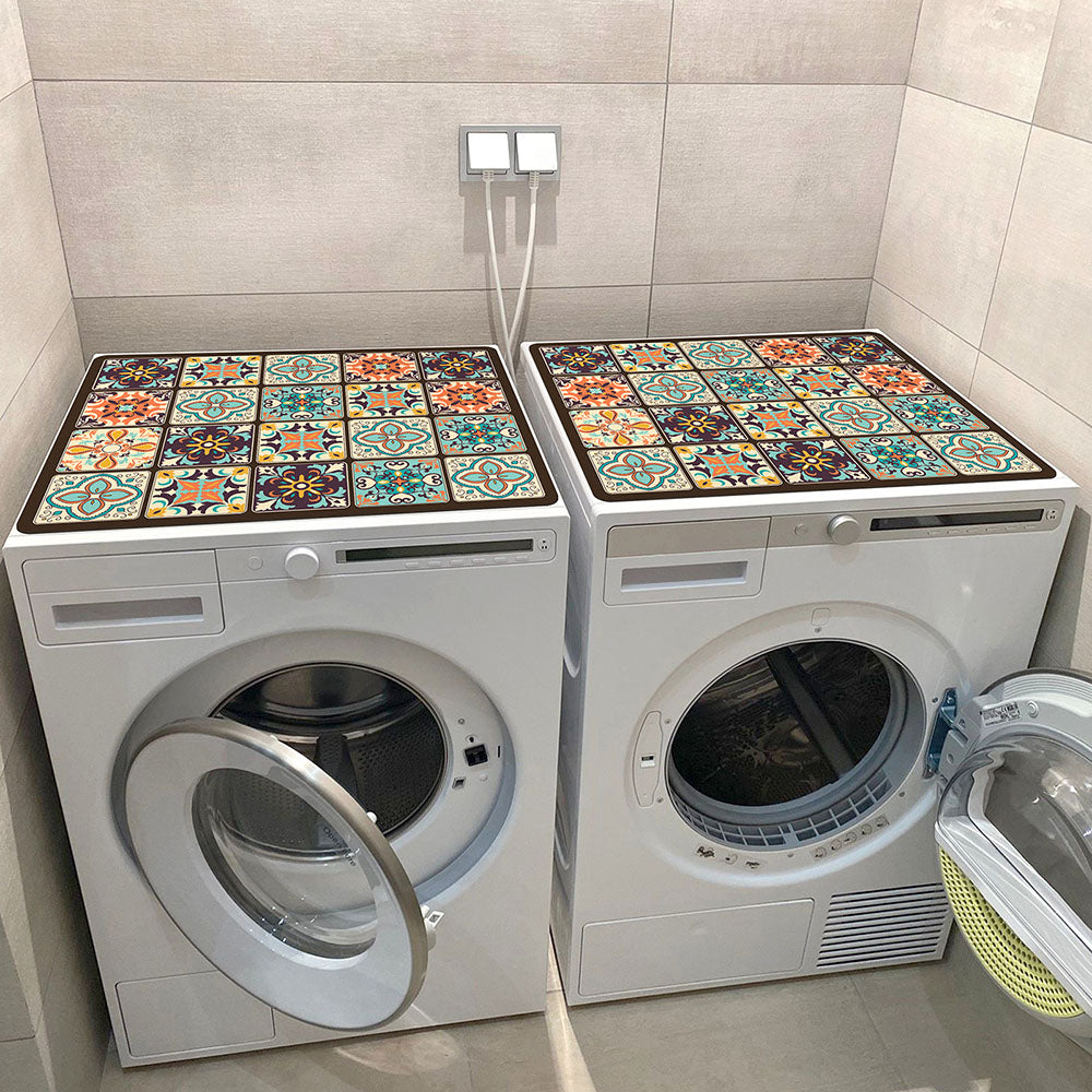 Waschmaschinen Abdeckung mit Retro Mosaik Muster – Schutzmatte für Waschmaschine, Küche & Waschküche