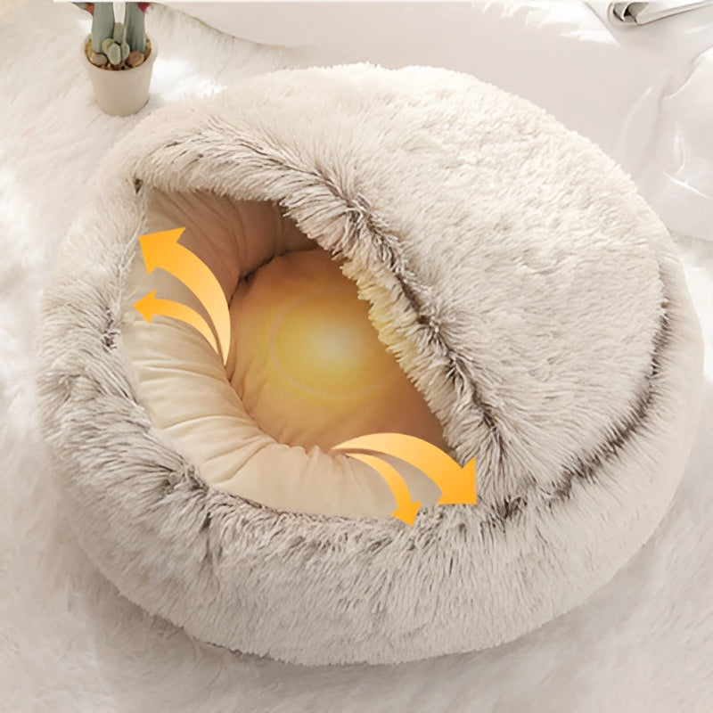 WarmPaws - 2-in-1 Warmes und Kuscheliges Rundbett für Kleine Hunde und Katzen