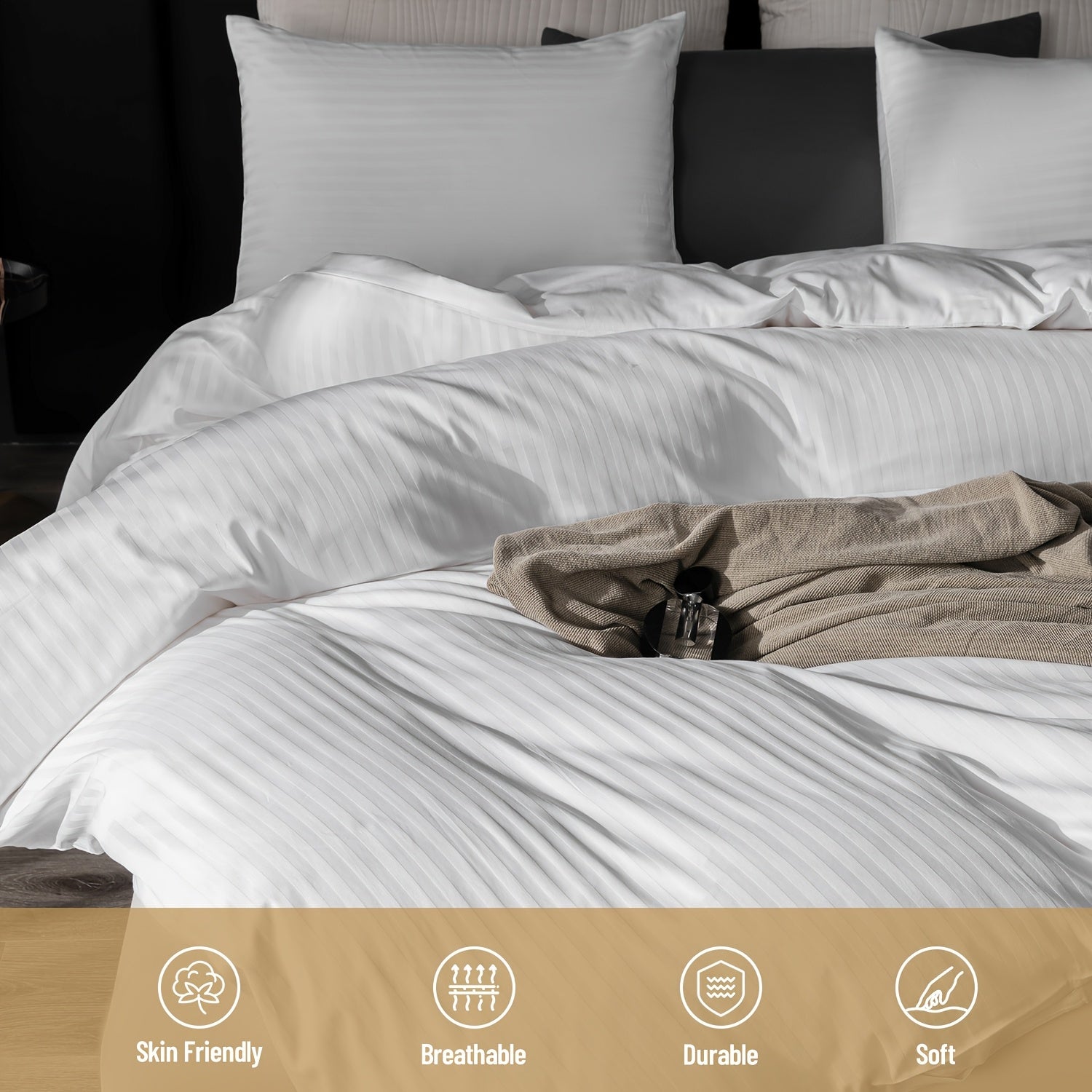 Satin Bettbezug 100% 300T – Weicher Atmungsaktiver Deckenbezug mit Streifenmuster für Schlafzimmer
