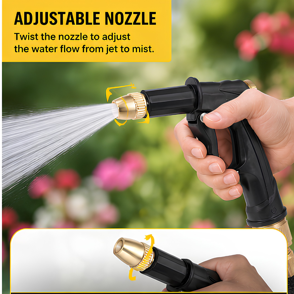 Erweiterbarer Gartenschlauch mit Sprühpistole – Flexibles Wasserschlauch-Set mit Messinganschlüssen für Garten, Autowäsche & Bewässerung