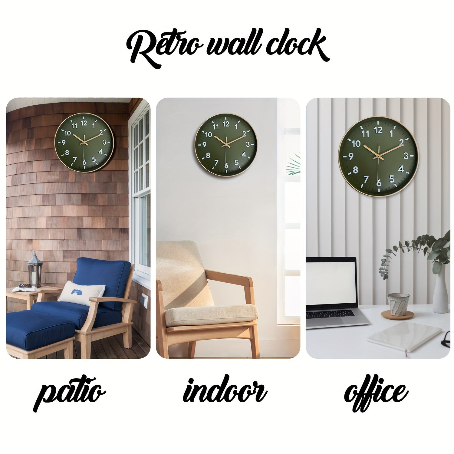 Wanduhr Grün Geräuschlos – Moderne Runde Quarzuhr mit Goldrand für Wohnzimmer, Küche & Schlafzimmer
