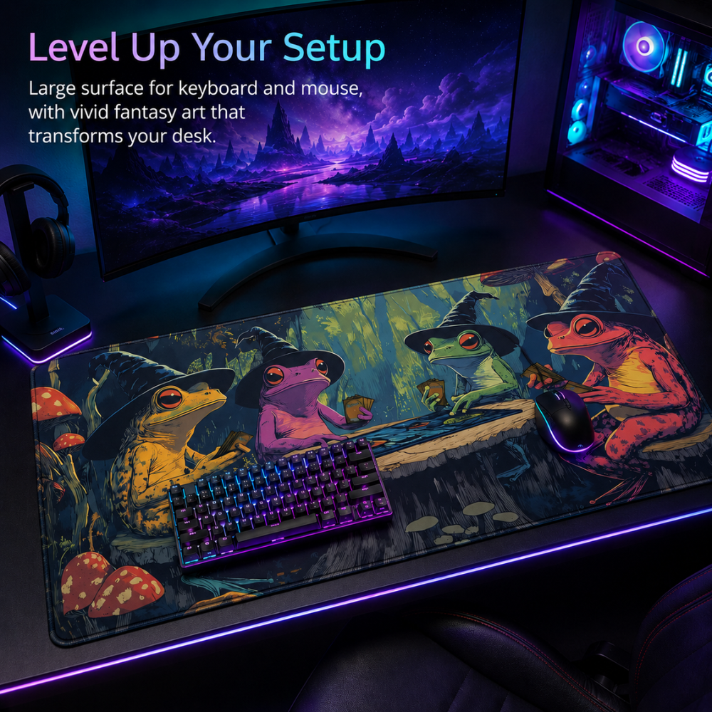 Großes Gaming Mauspad 30 × 60 cm mit Fantasy-Tiermotiv | Rutschfeste Gummi-Schreibtischunterlage mit genähtem Rand