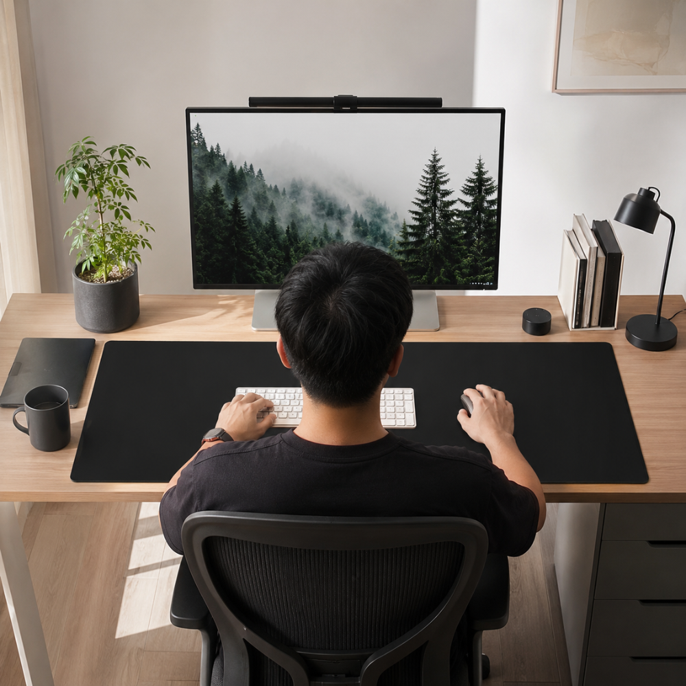 Große schwarze Schreibtischunterlage & Gaming-Mauspad | Rutschfeste Gummi-Matte mit genähter Kante für Büro, Schule & Gaming