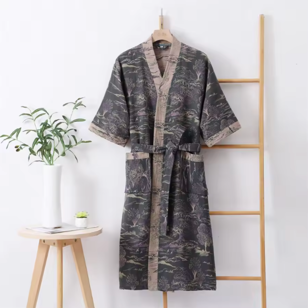 Retro Kimono Bademantel aus Baumwolle - Luftiger Morgenmantel & Loungewear für Damen & Herren