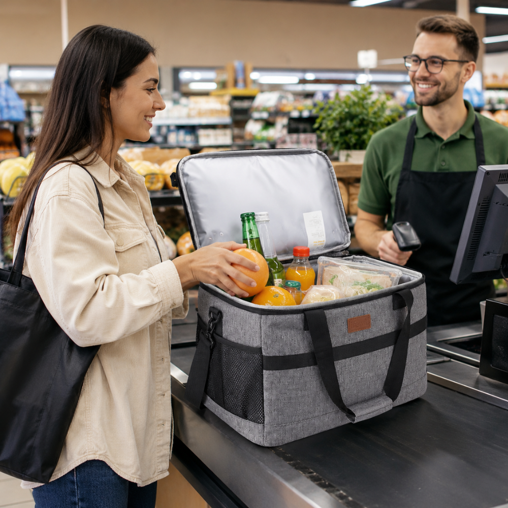Große Isoliertasche 35L | Kühltasche aus Oxford-Gewebe mit Schultergurt, Fronttasche & Seitennetzen