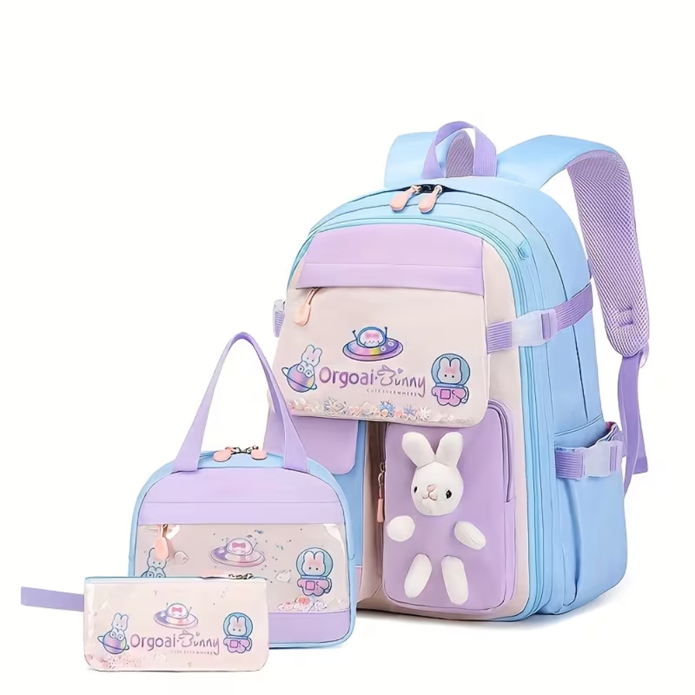 Hasen-Schulrucksack 44 × 30 × 15 cm – Großer Mädchenrucksack mit Brustgurt, Seitentaschen & viel Stauraum