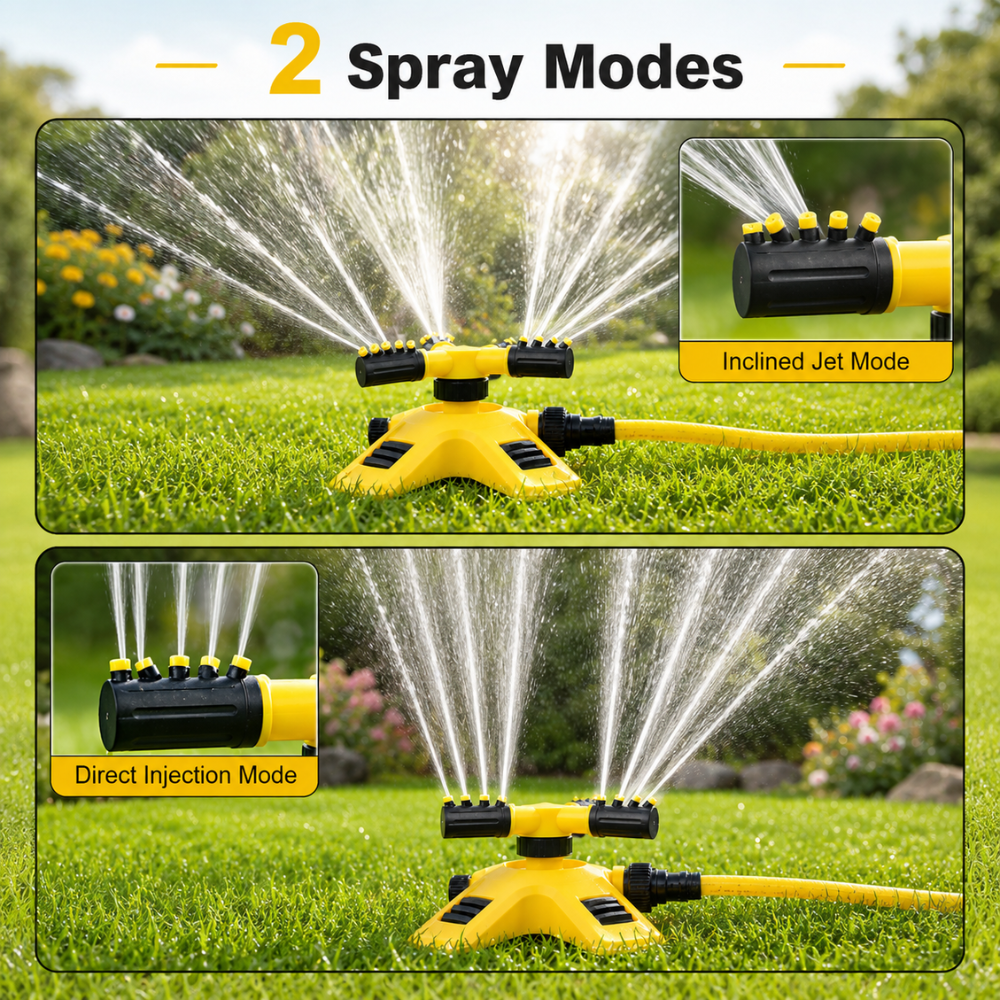 360° Rasensprenger mit 3 verstellbaren Armen – Automatischer Gartensprinkler für Rasen, Beete & Bewässerung