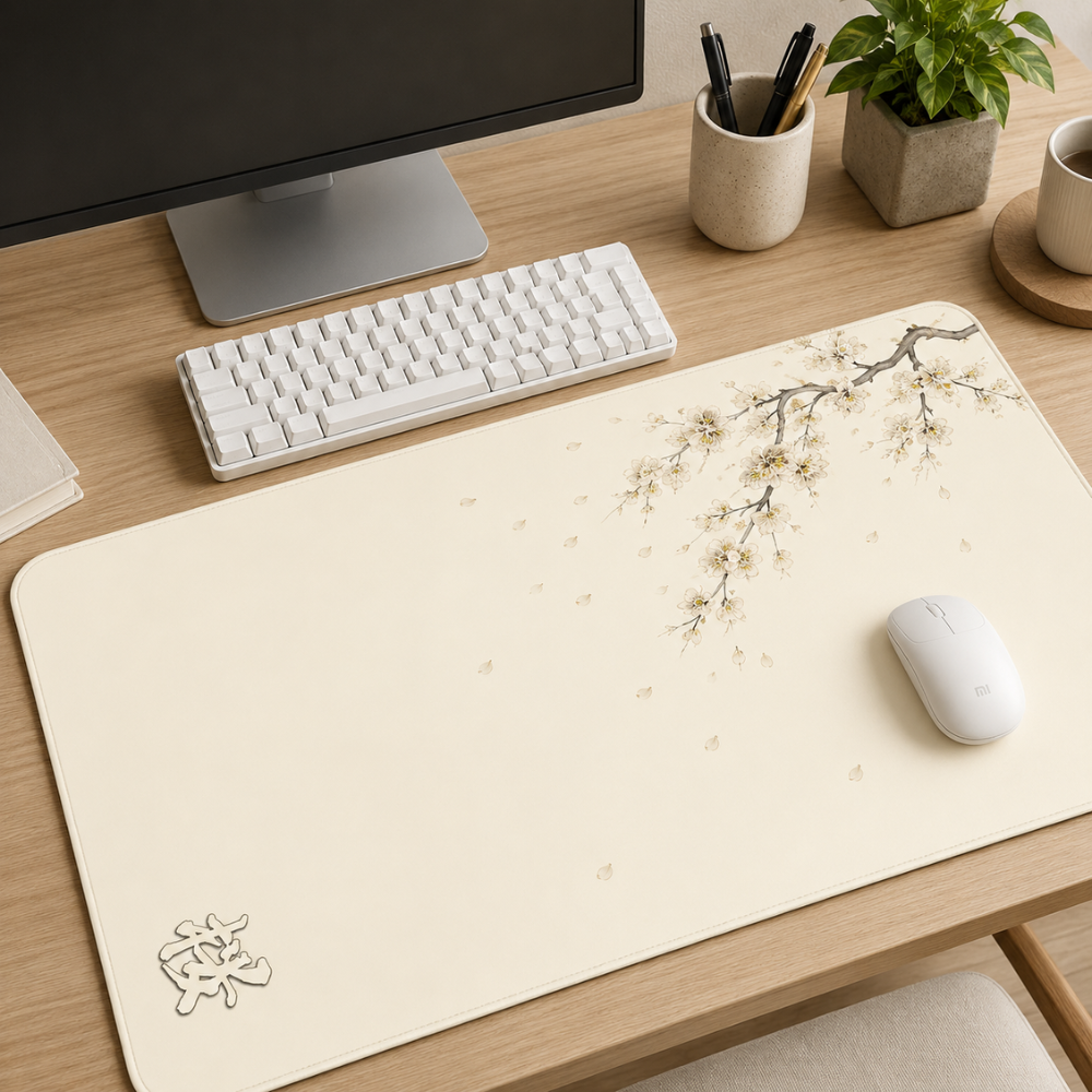 Schreibtischunterlage & XXL Gaming-Mauspad mit Sakura-Kirschblüten – Rutschfeste Stoffmatte für Büro, Homeoffice, Schule & Gaming