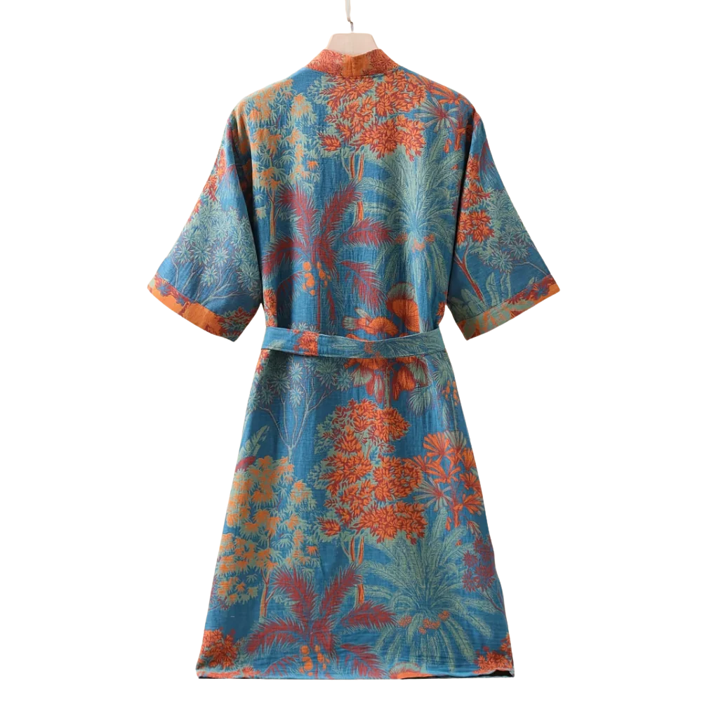 Baumwoll-Gaze Kimono Bademantel - Leichter Morgenmantel & Loungewear für Damen & Herren