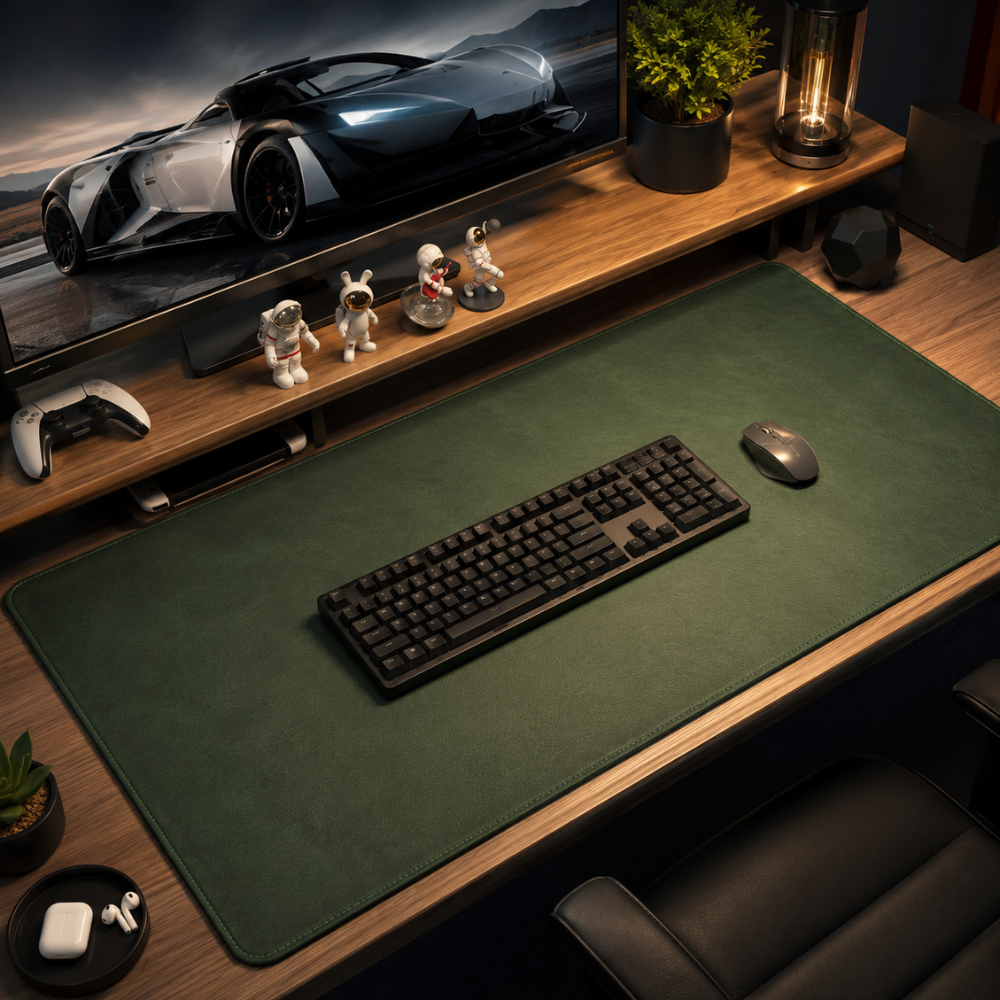 Große Schreibtischunterlage & Mauspad in Leder-/Wildlederoptik – Wasserabweisende rutschfeste Gummimatte für Büro, Homeoffice & Gaming