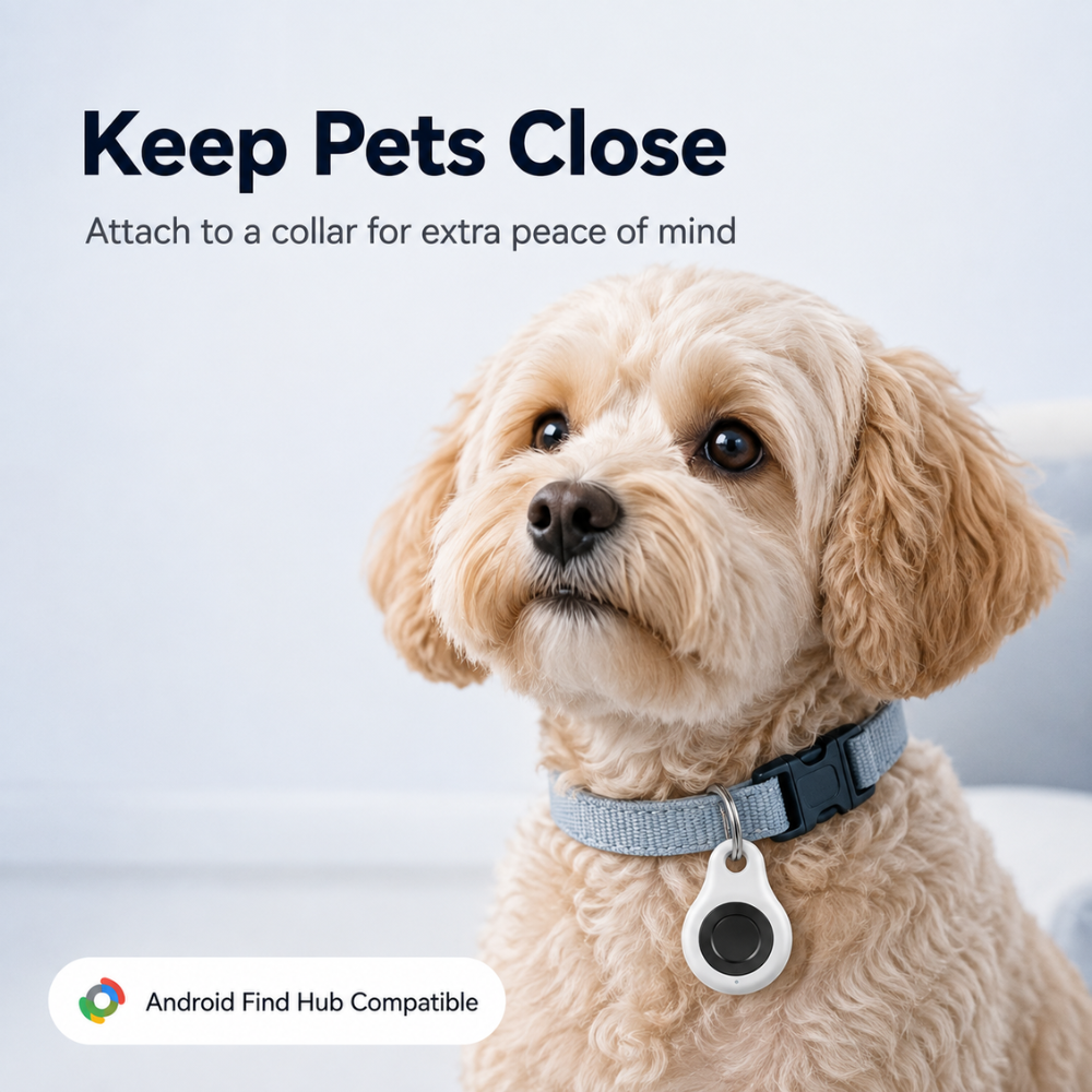 Bluetooth-Tracker für Android – Kompakter Smart Tag mit Google Find Hub, Tonalarm & langer Batterielaufzeit für Schlüssel, Tasche & Gepäck