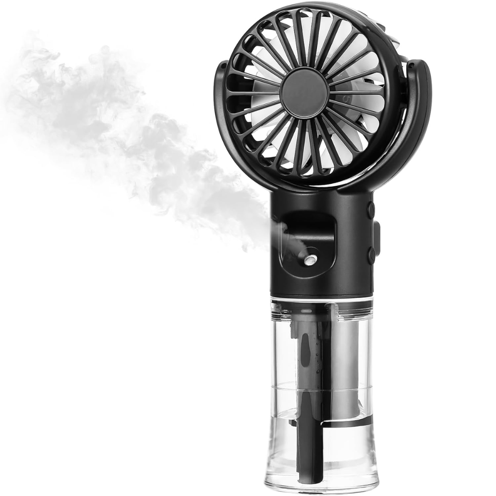 Tragbarer Handventilator mit Wasserspray und drehbarem Kopf – USB-aufladbarer Mini-Nebelventilator mit 4 Geschwindigkeitsstufen für Sommer, Reisen & Outdoor