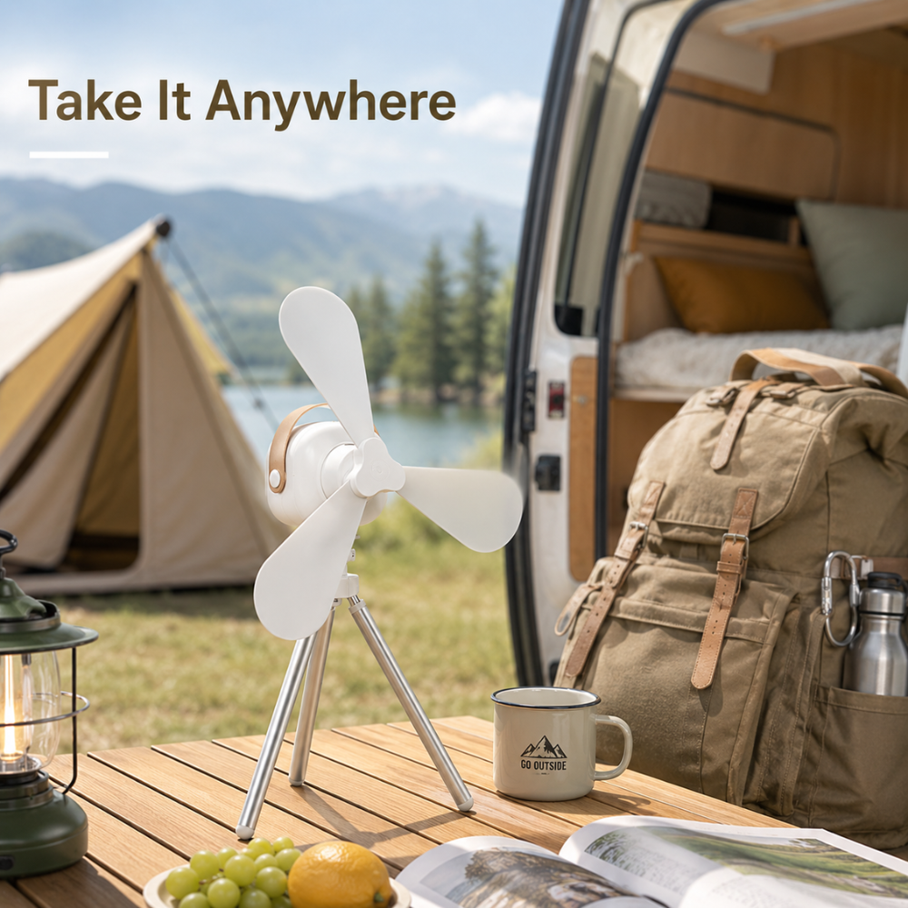 Tragbarer Camping Ventilator mit LED Licht Fernbedienung USB Akku Zelt Deckenventilator Weiß