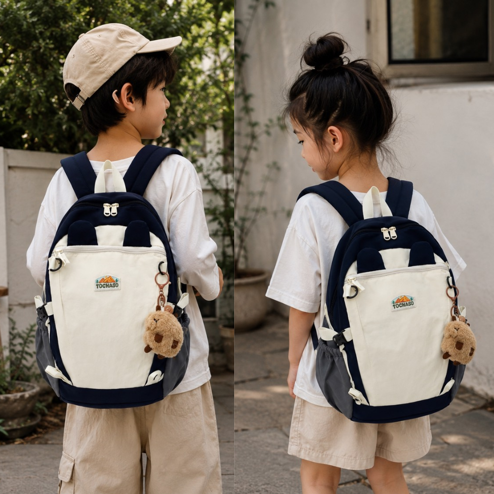 Kinder-Rucksack mit zweifarbigem Design – Leichter Kindergartenrucksack aus Polyester für 3–6 Jahre