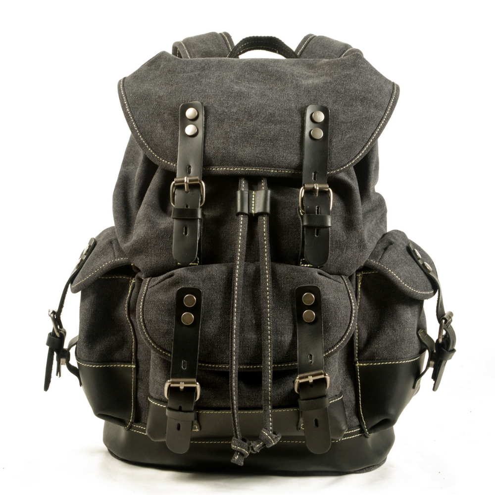 Vintage Wachstuch Canvas Rucksack für Herren - Großer Laptop Tagesrucksack & Reise-Rucksack