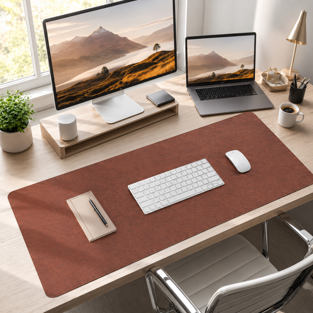 Schreibtischunterlage & XXL Mauspad in Vintage-Lederoptik – Wasserabweisende rutschfeste Schreibmatte mit weicher Rückseite für Büro, Homeoffice & Gaming