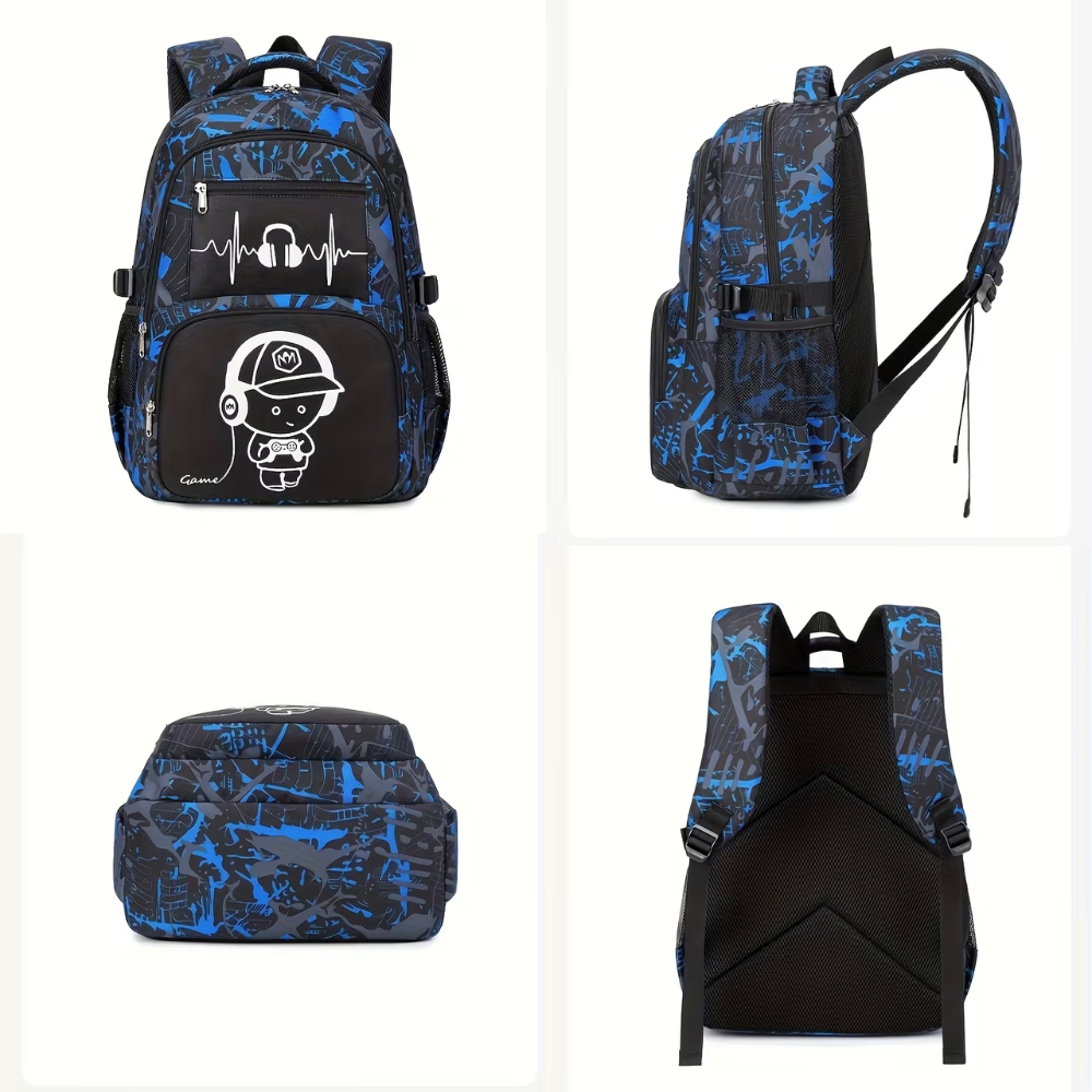 Kinder-Schulrucksack-Set mit Gamer-Motiv 32 × 21 × 45 cm – 3-teiliges Rucksack-Set aus Polyester mit Lunchbag & Federmäppchen