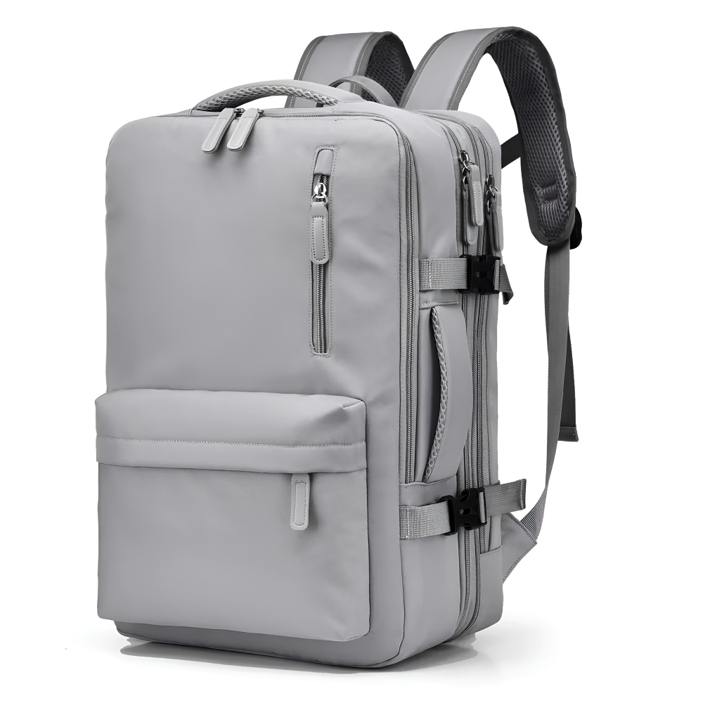 Erweiterbarer Handgepäck-Rucksack 46 × 30 × 16–26 cm – Wasserabweisender Laptop-Reiserucksack mit vielen Fächern
