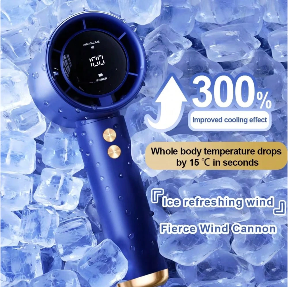 Tragbarer Mini-Turbo-Handventilator mit Digitalanzeige – USB-C aufladbarer Hochgeschwindigkeits-Ventilator mit 100 Geschwindigkeitsstufen für Reisen, Büro und Outdoor