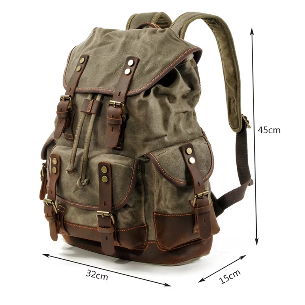 Vintage Wachstuch Canvas Rucksack für Herren - Großer Laptop Tagesrucksack & Reise-Rucksack