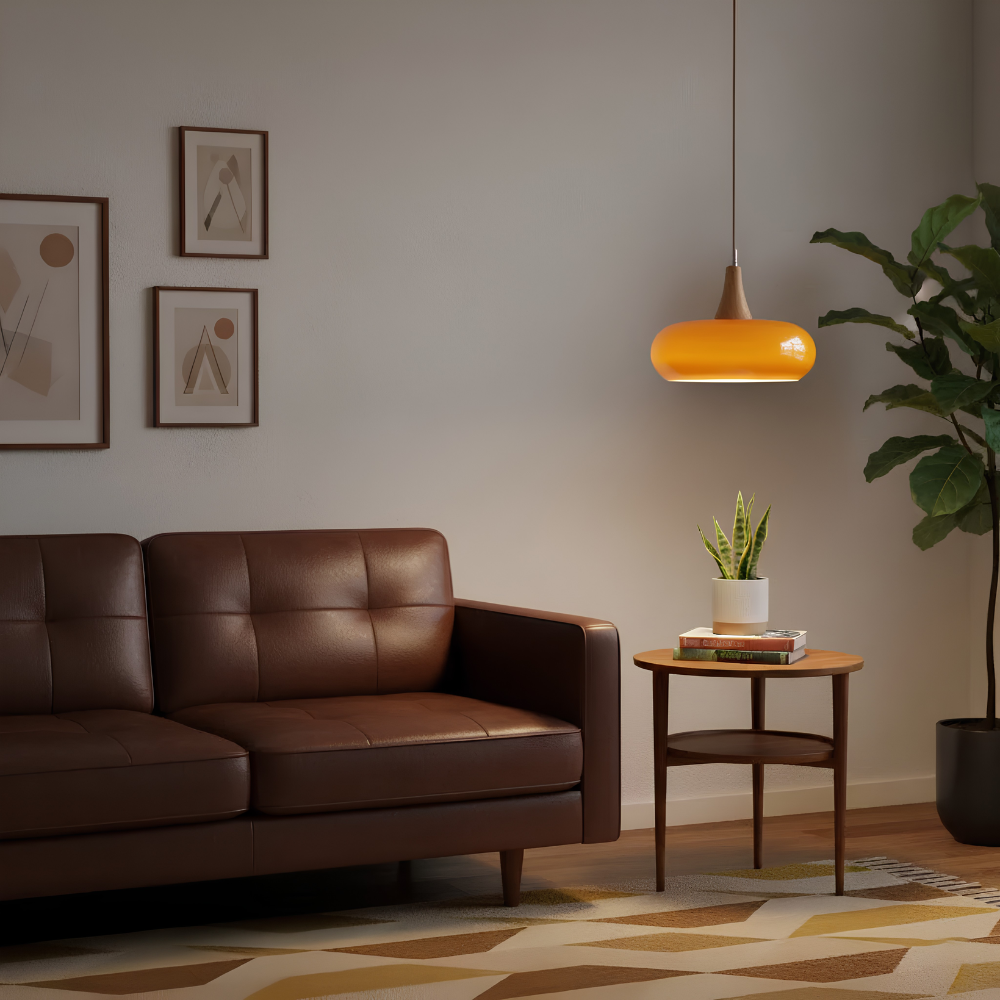 Skandinavische Holz & Glas Hängeleuchte - Moderne Pendellampe mit Holzakzent
