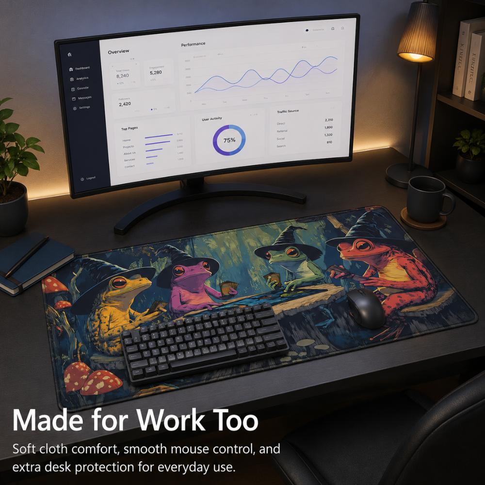 Großes Gaming Mauspad 30 × 60 cm mit Fantasy-Tiermotiv | Rutschfeste Gummi-Schreibtischunterlage mit genähtem Rand