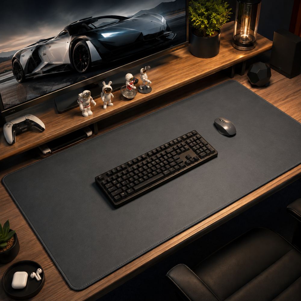 Große Schreibtischunterlage & Mauspad in Leder-/Wildlederoptik – Wasserabweisende rutschfeste Gummimatte für Büro, Homeoffice & Gaming