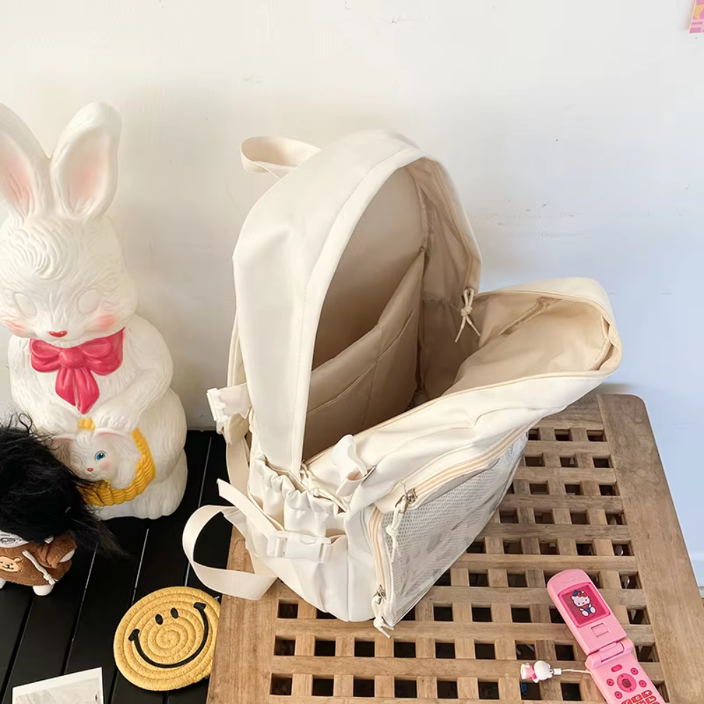 Transparenter Kawaii-Rucksack mit Pin-Display – Großer Schulrucksack im japanischen Stil für Schule, Uni & Alltag