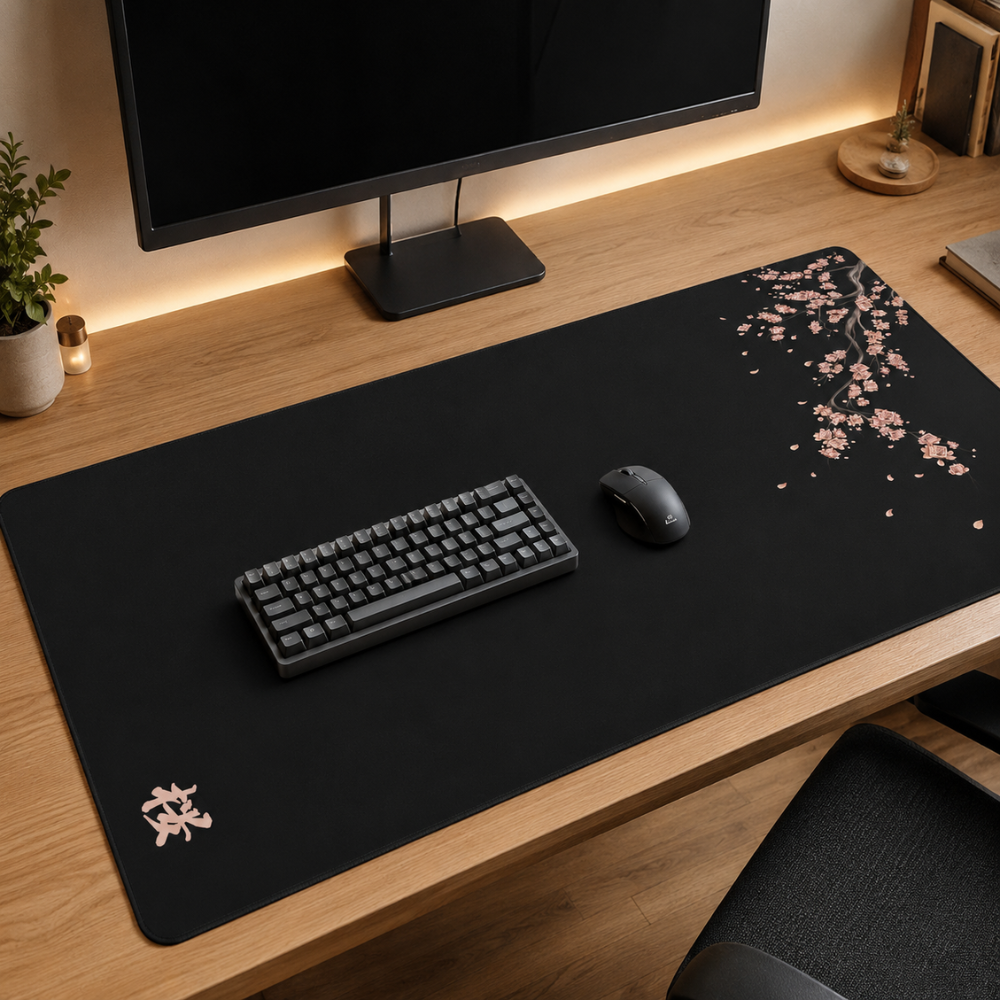 Schreibtischunterlage & XXL Gaming-Mauspad mit Sakura-Kirschblüten – Rutschfeste Stoffmatte für Büro, Homeoffice, Schule & Gaming