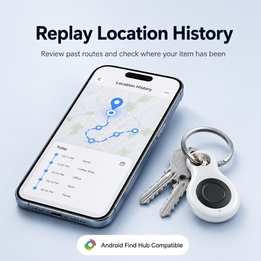 Bluetooth-Tracker für Android – Kompakter Smart Tag mit Google Find Hub, Tonalarm & langer Batterielaufzeit für Schlüssel, Tasche & Gepäck