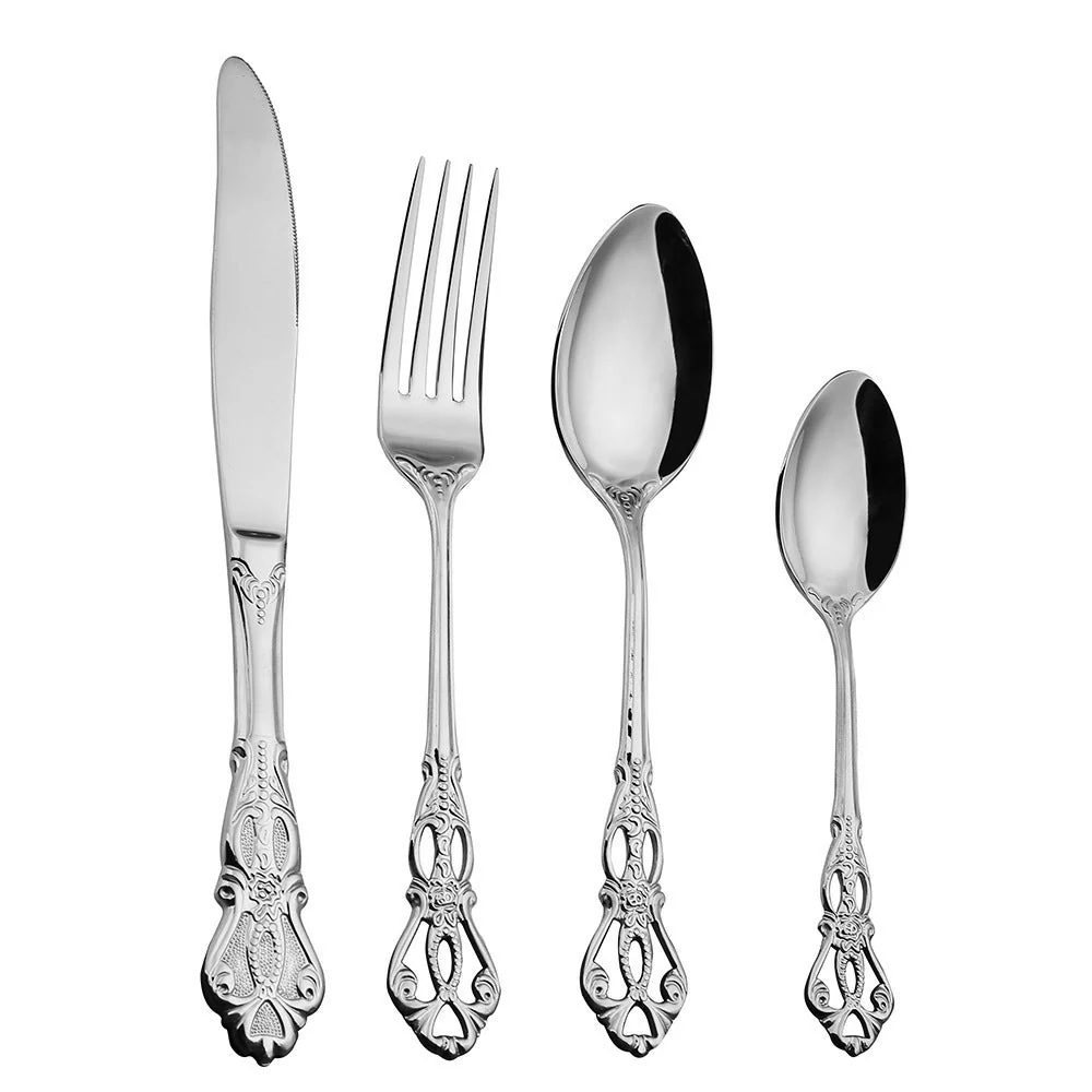 Elegantes Edelstahl Besteckset in Goldoptik - 24-teiliges Menübesteck mit prunkvollem Griff